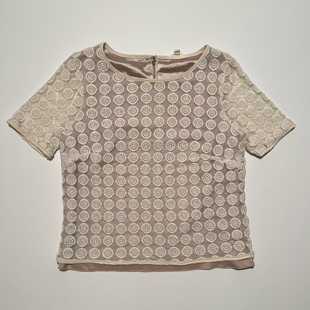 ADIVA Short Sleeves Blouse Ivory Embroidered Eyelet Mesh